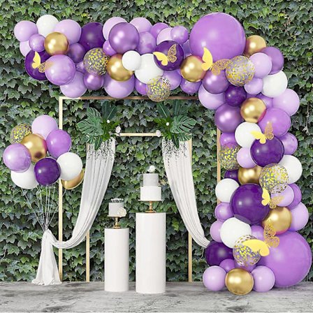 122 stk. Lilla Balloner Guirlande Bue Sæt, 12''10''5'' Lys Pastel Lilla Guld Ballon Konfetti Metalliske Balloner til Lilla Sommerfugl Baby Shower 