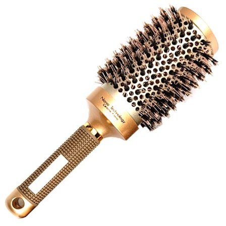 Rund borste för hårtorkning och styling, keramisk rund hårborste med vildsvinsborst