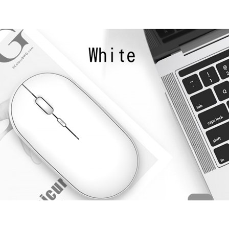 Bluetooth-mus med opladning, dual-mode mus, lydløs og frisk, egnet til stationær computer, bærbar computer, mobiltelefon, tablet, iPad, hvid
