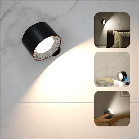 Høyt salg 360° roterende berøringsstyrt vegglampe trådløs USB