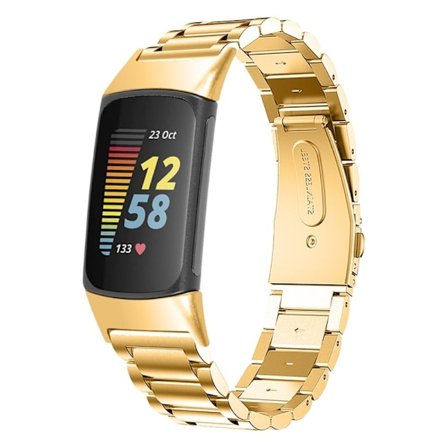 Fitbit Charge 5 lyxigt klockarmband i rostfritt stål med tre pärlor - Guld