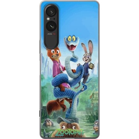 Kompatibelt Mobildeksel til Sony Xperia 10 VI Zootopia inspirert animert plakat med rev kanin og slange fargerikt eventyr humor og familievennlig anim