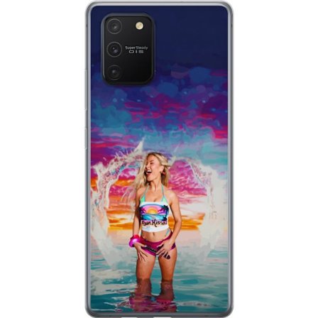 Kompatibel Mobilcover til Samsung Galaxy S10 Lite Blond kvinde i farverigt strandtøj, der leger i havet ved solnedgang