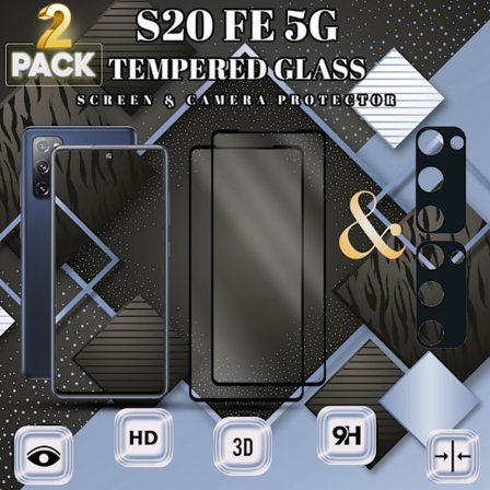 2-Pack Samsung S20 FE (5G) Skärmskydd & 2-Pack linsskydd - Härdat Glas 9H - Super kvalitet 3D