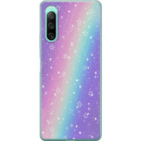 Kompatibel Mobilcover til Sony Xperia 10 IV Rainbow-farvet pastelbaggrund med hvide stjerner og glitrende prikker i blød overgang