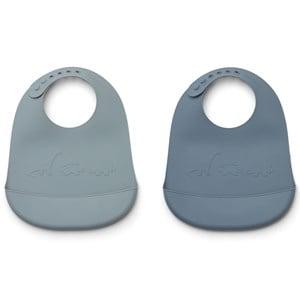 Liewood Tilda bib embossment 2-pack Dino blue mix One Size - Baby feeding - One size - Blue