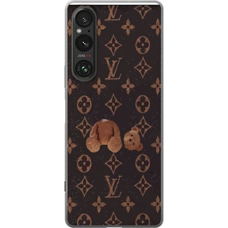 Kompatibel Mobilcover til Sony Sony Xperia 1 VI Luksuriøst monogrammønster med knust bamse i mørk modeæstetik