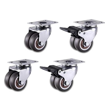 Møbelhjul med bremser, kuglelejrede drejelige hjul med skruer, gummibelagte hjul til møbler