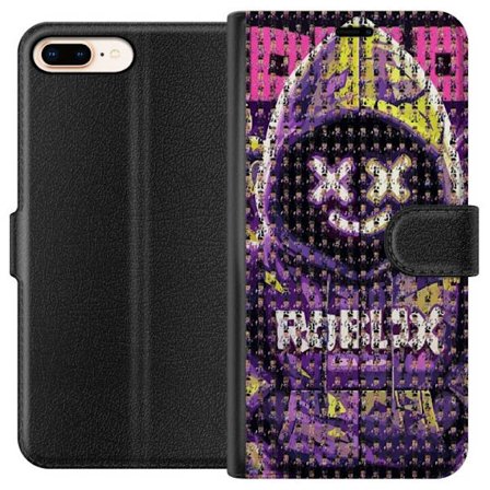 Yhteensopiva Lompakkokotelo Apple Apple iPhone 7 Plus Roblox-huppari suunniteltu sadoista pienistä Roblox-hahmoista, luova mosaiikkisuunnittelu lila