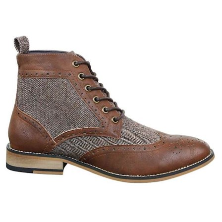 Herr Läder Tweed Herringbone Ankel Boots Skor Sherlock Vintage Classic
