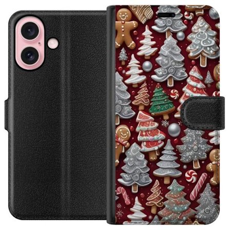 Kompatibelt Plånboksfodral till Apple Apple iPhone 16 Jul kakor pepparkakor granar polkagrisar pepparkakor jul motiv helgdag konst