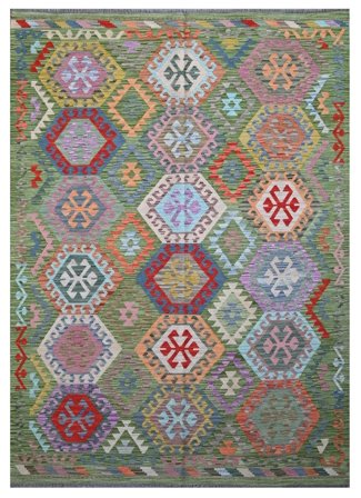 Hand Woven Kilim Afghan Old Style Rug 178X255 Dark Green/Dark Grey