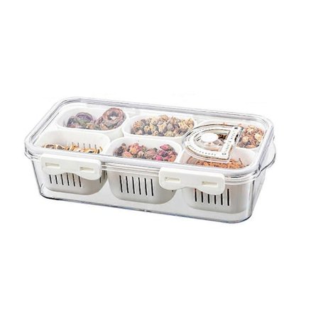 Matlåda med Fack och Lock Stapelbar Snackle Box med 6 Fack Frukt- & Grönsaksförvaring för Kylskåp