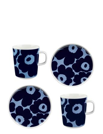 Unikko Breakfast Set 2Pcs M+P Home Tableware Plates Coffee Cups Marineblå Marimekko Home*Betinget Tilbud