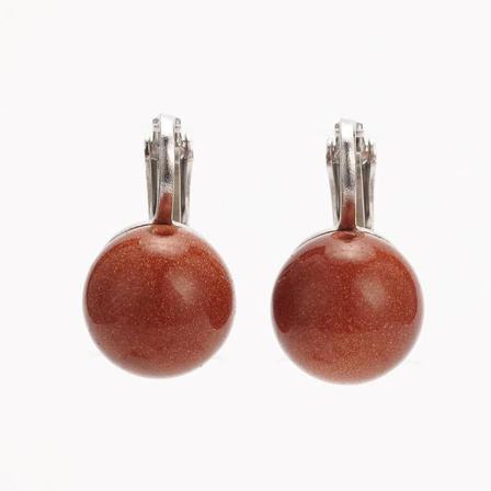 1 Par Clips Örhängen Med 12 Mm. Runda Goldstone.