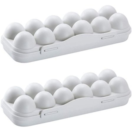 Set med 2 äggförvaring i kylskåp - Plast - För 12 ägg - Med lock - Grå