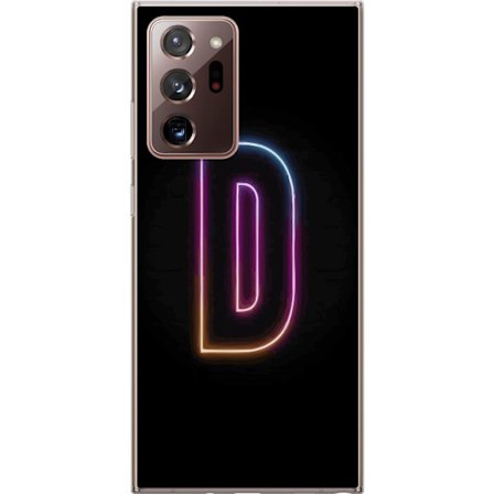 Kompatibelt Mobilskal till Samsung Samsung Galaxy Note20 Ultra Minimalistisk neonbokstav D i färgskiftande ljus mot svart bakgrund i modern digital d