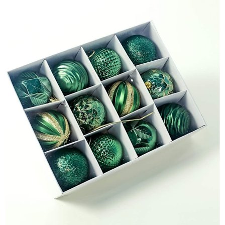 12 stk Julekuler Ornamenter Grønn Juletrepynt