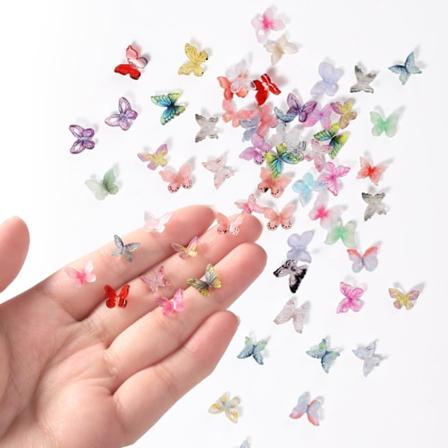 50-pack Mikrohartsfjärilar för pyssel, Blandade 3D Miniatyr Fjärilsberlocker, Mini Figurer för Nagelkonst, Dockhus, Fehus Dekoration
