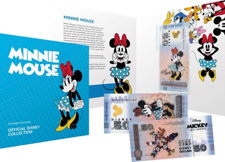 Disney - Minnie Mouse - Certificeret 50 Disney Dollar souvenir pengeseddel i folder
