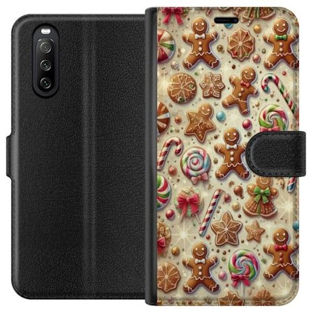 Kompatibelt Plånboksfodral till Sony Sony Xperia 10 III Julmotiv med pepparkakor, polkagrisar och färgglada julgodisar