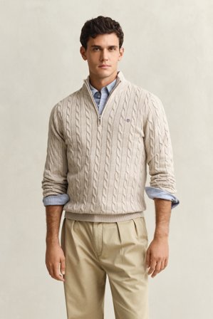 GANT Herren Zopfstrick Troyer aus Baumwolle (L) Beige