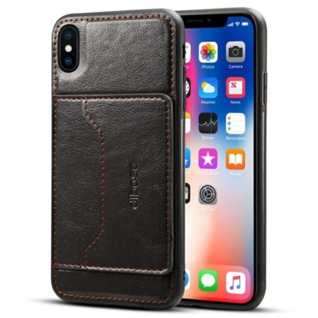 Crazy Horse iPhone Xs Max combo etui med læderbelægning - Sort Black