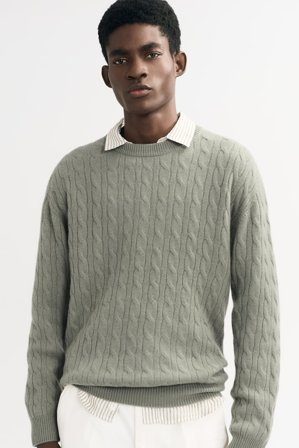 Soft Goat - Men's Cable Knit - M - Sage Green