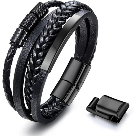 Håndleddsbånd for menn Lær armbånd for menn kvinner Kors armbånd Svart flettet ekte lær armbånd med magnetisk lås Vennskapsarmbånd Meg