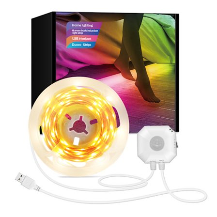 LED-remsa med rörelsesensor för inomhusbruk, RGB-styrning via app, USB-driven, 3 m, perfekt för kök, trappor, garderober