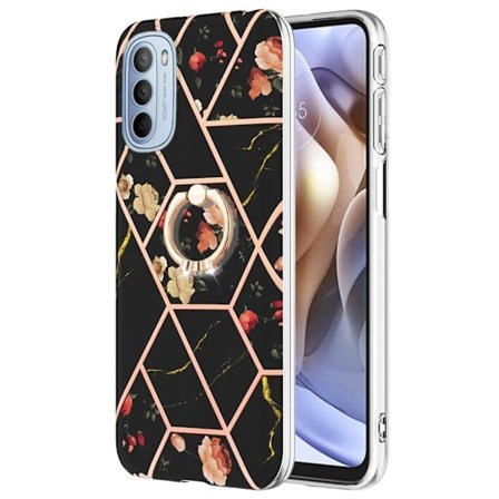 Marmormotiv Motorola Moto G41 / Motorola Moto G31 skal - Svarta Blommor