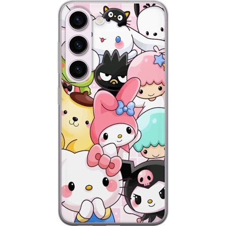 Kompatibelt Mobildeksel til Samsung Galaxy S23 Tett mønster av søte figurer med store øyne i ulike farger og uttrykk med LABUBU-tekst