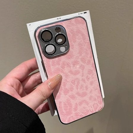 Etui til iPhone 14 Pro pink leopard print læder elektroplettering fuld