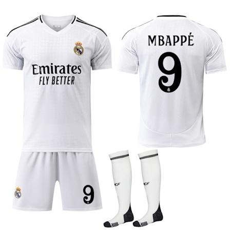 Real Madrid Hemma Barn & Vuxen Fotbollströja med Strumpor 2024-2025 No.9 Mbappé 16