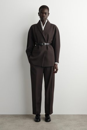 COS Bawełniana Bluzka Z Szalowym Kołnierzem in Biały