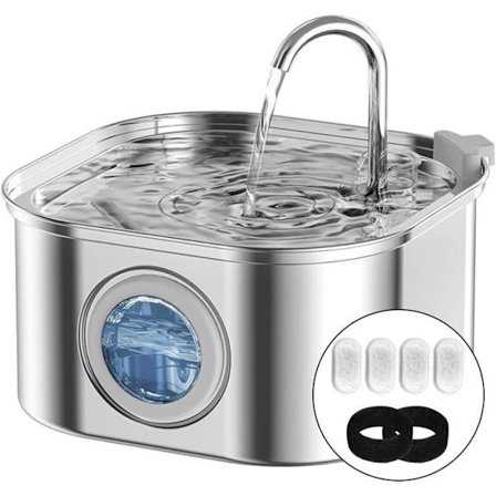 3.2L Drikkefontene i rustfritt stål for kjæledyr, Ultrastille kattefontene med LED-lys