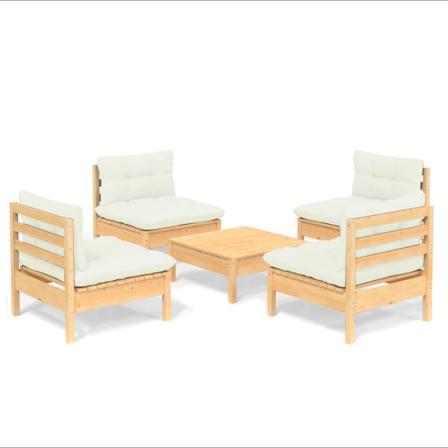 Vidaxl Loungegrupp Med Gräddvita Dynor 5 Delar Massiv Furu Creme