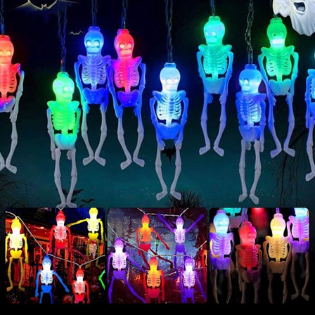 Halloween ljusslinga, Dödskalle LED-ljus, Ljusande skräckskelett,