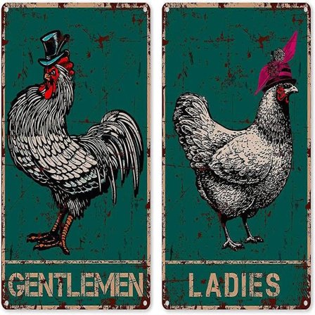 Hauska kylpyhuoneen lainaus metallikyltit WC-kylttisarja seinäkoriste - Vintage Kana & Kukko Naiset Herrat Peltikyltit toimistoon/kotiin/
