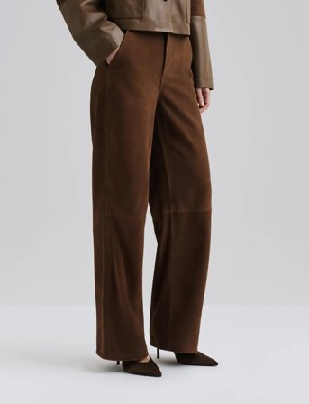 Malina Felise High Rise Wide Leather Pants - Brown - M