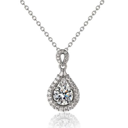 Halsband Diamant Droppe med CZ Kristall Silver