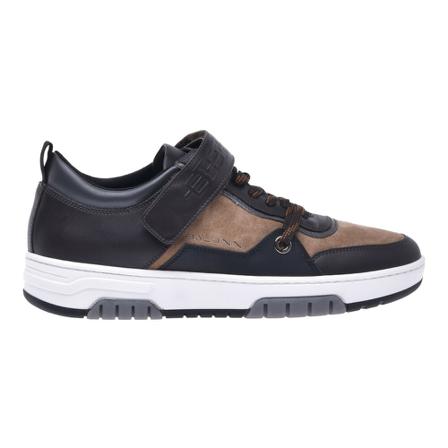 Baldinini Low-top trainers in dark brown leather and sand split leather Brun, Herre, Størrelse: 42 EU
