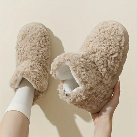 Dam Fluffy Snow Boots, Solid Color Vinter Varma Slip On Slipper Boots, Inomhus & Utomhus Plysch Ankle Boots