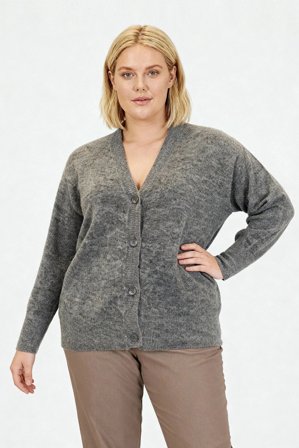 CISO - Langærmet Strik Cardigan - Grå Melange