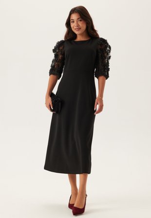 Happy Holly - 3D Floral Sleeve Midi Dress - 48/50