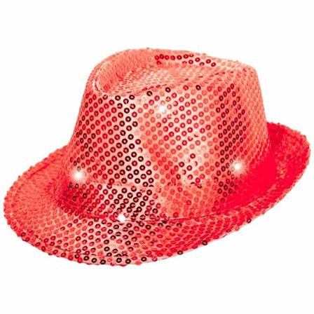 Trilby hatt med LED-lampor och glitter röd - Partyninja.se