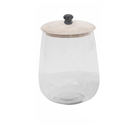 Lasinen säilytyspurkki kannella, 18x18x26 cm, puukansi