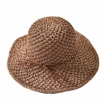 Dam solhatt i halm, hopfällbar solhatt med bred brätte, solhatt med rosett, justerbar strandhatt, elegant hinkhatt, skyddande hatt, khaki