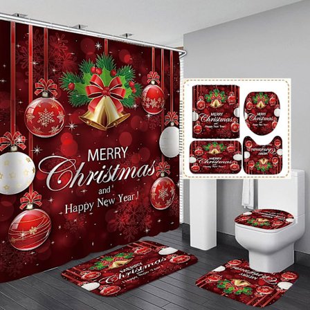 God Jul Duschdraperi Set för Badrum, 4-pack Jul Duschdraperi
