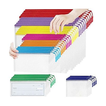 35 stk. mesh lynlåsposer, vandtætte lynlåseposer, 8 størrelser vandtætte plastdokumentposer, 8 farver
